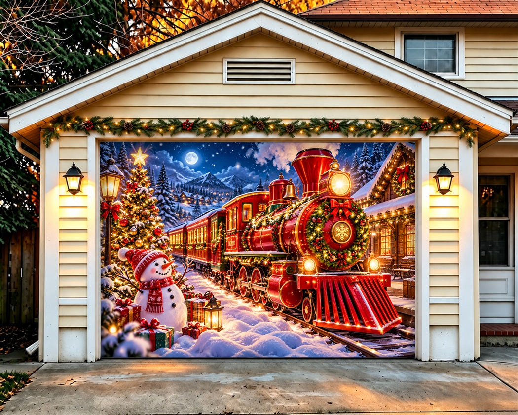Train Christmas Garage Door Cover Festive Snowman Village Christmas Garage Door Decor LXX610-66-1 Car
