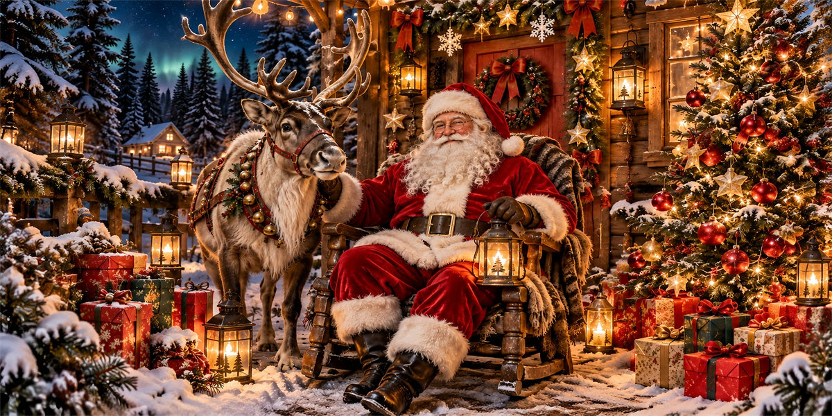 Santa Claus Christmas Garage Door Cover Reindeer Cabin Wreath Christmas Garage Door Banner LXX610-67-2 Car