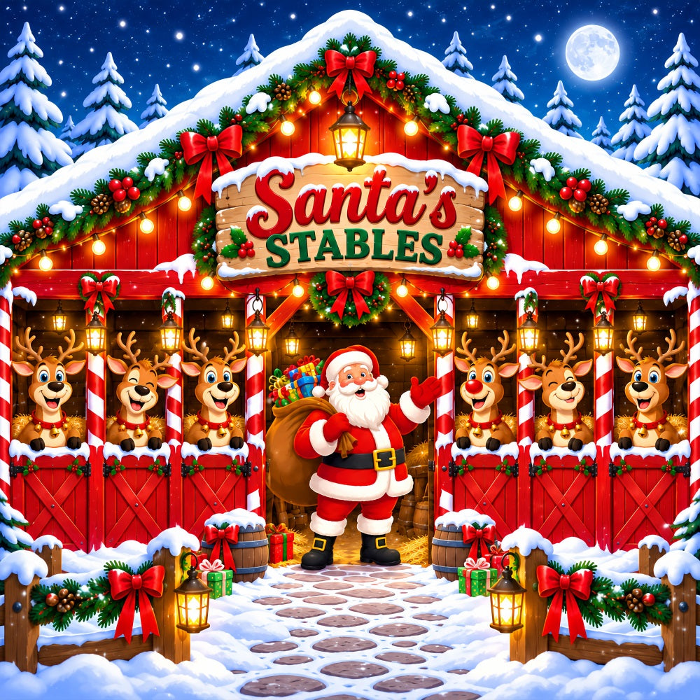 Santa Reindeer Christmas Garage Door Cover Moonlit Snowy Stable Christmas Holiday Garage Door Cover LXX610-70-1 Car