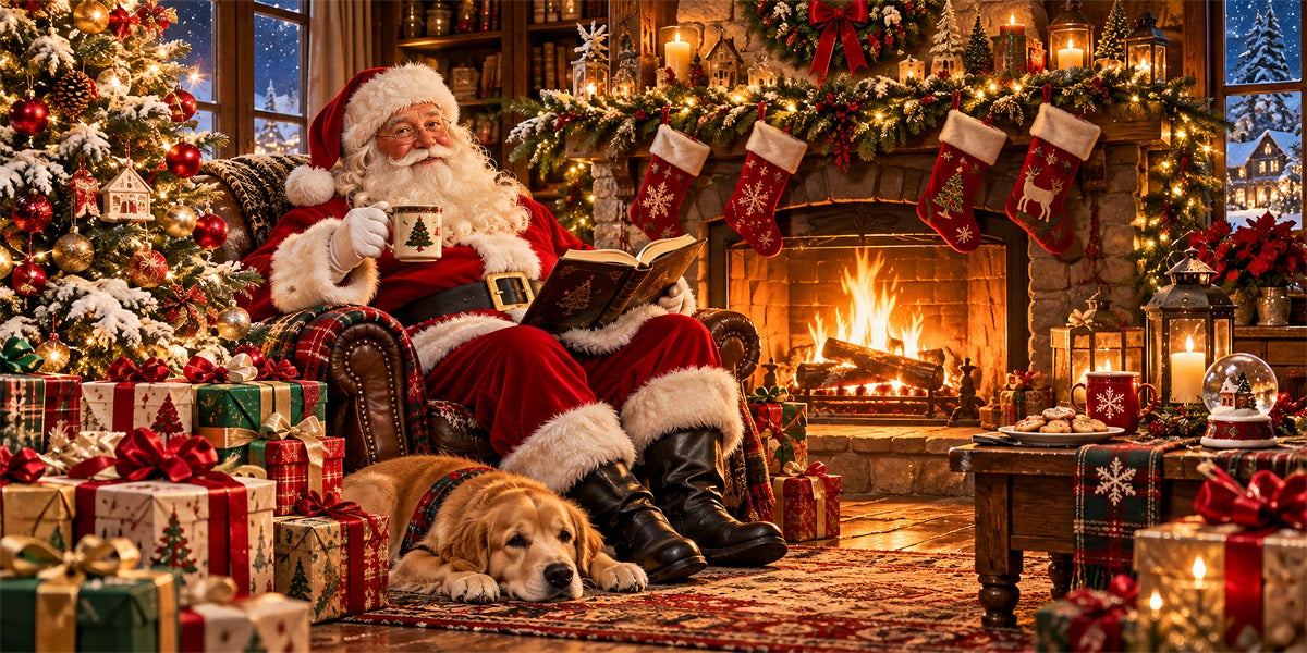 Cozy Christmas Garage Door Cover Santa Fireplace Reading Christmas Outdoor Garage Door Decor LXX610-71-2 Car