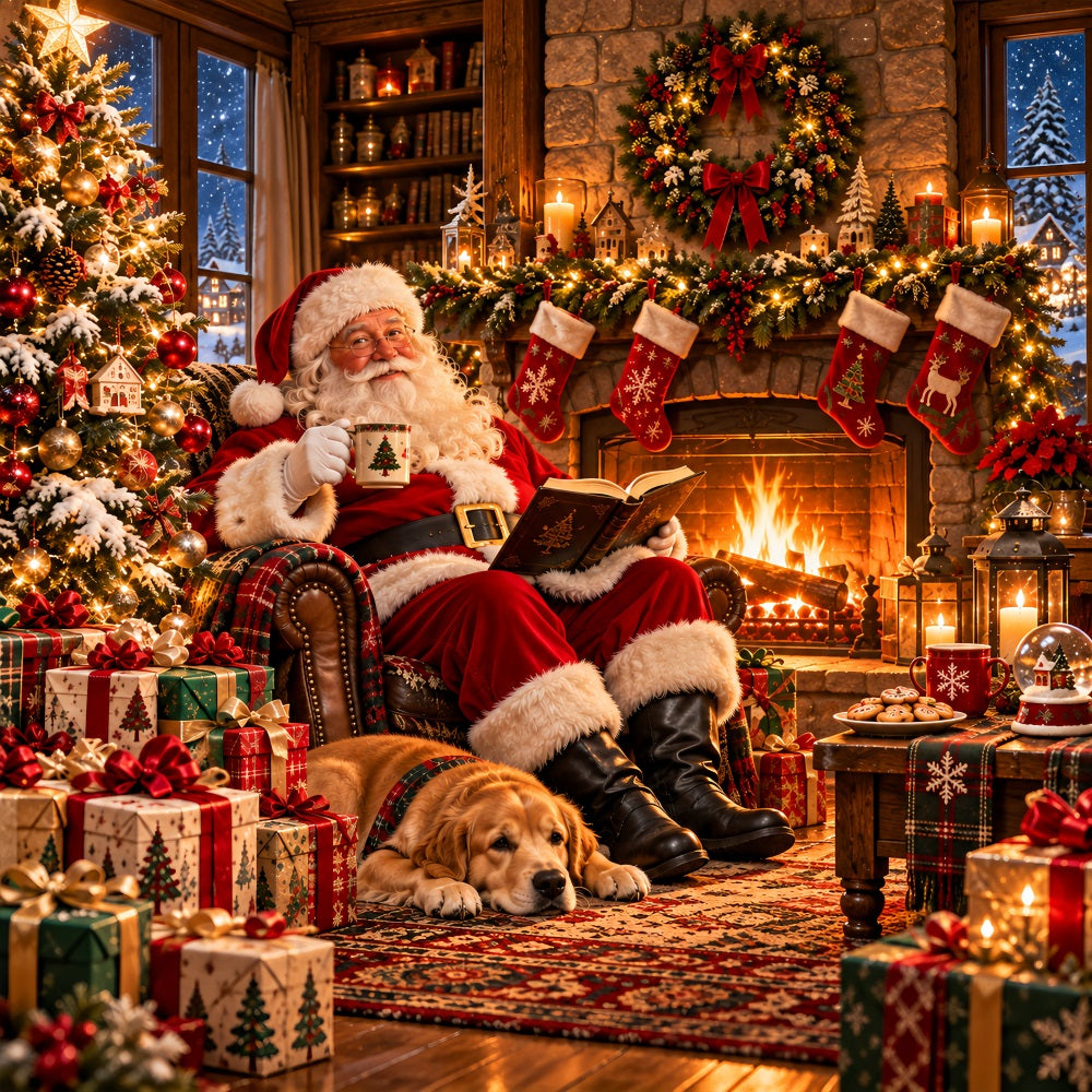 Cozy Christmas Garage Door Cover Santa Fireplace Reading Christmas Outdoor Garage Door Decor LXX610-71-1 Car