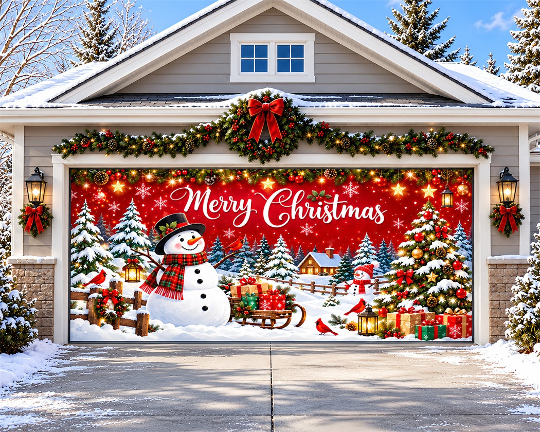 Whimsical Christmas Garage Door Cover Snowman Sleigh Village Christmas Garage Door Banner Decoration LXX610-72-2 Car