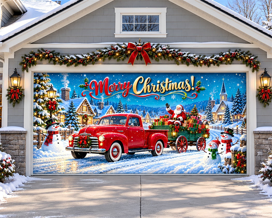 Christmas Truck Garage Door Banner Santa Snowman Village Christmas Garage Door Cover LXX610-73-2 Car
