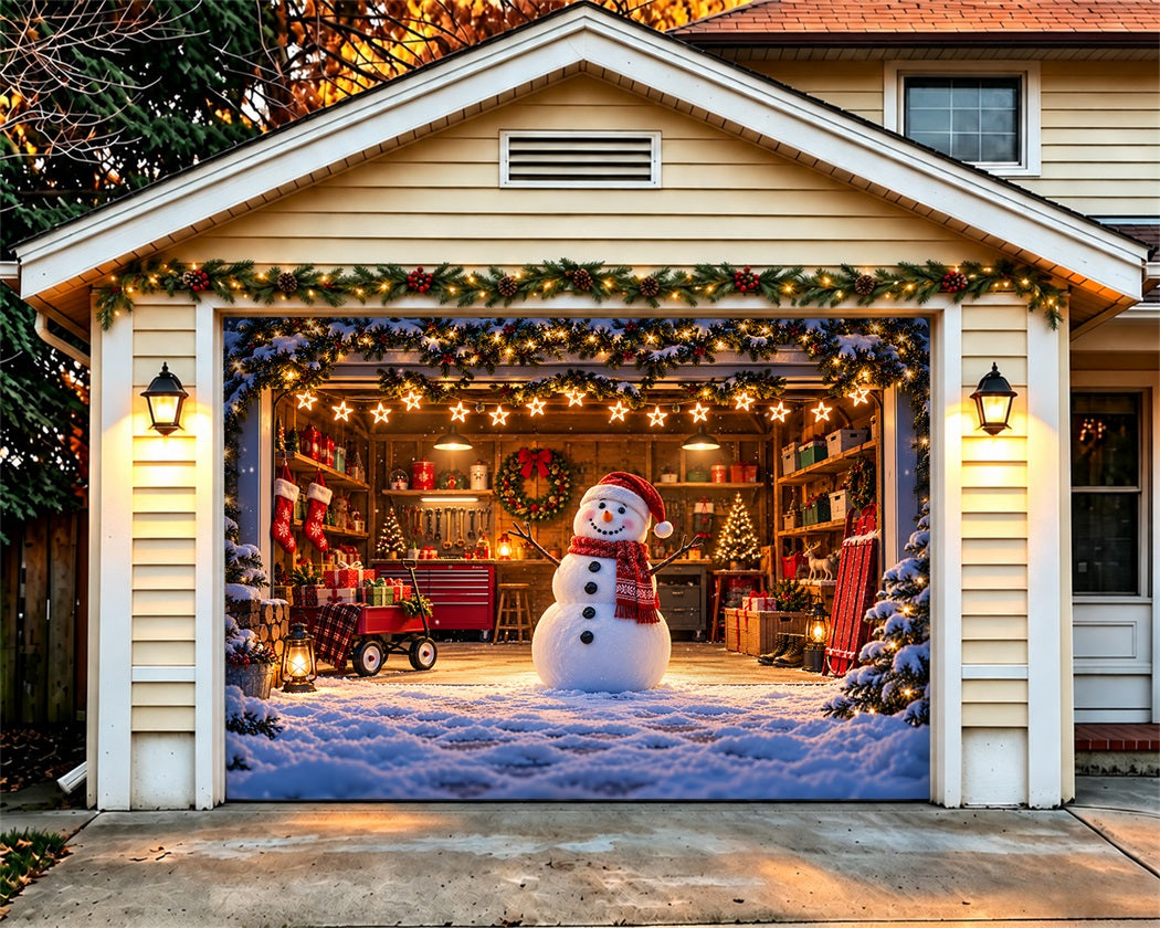 Merry Christmas Garage Door Banner Snowman Workshop Gift Christmas Garage Door Decoration LXX610-74-1 Car