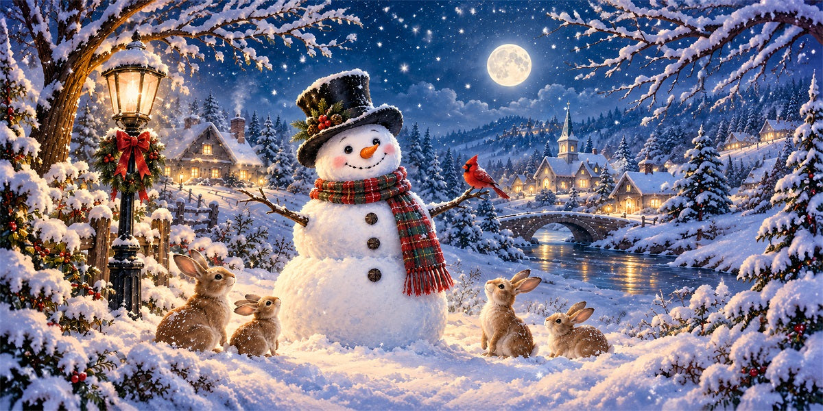Snow Scene Christmas Garage Door Cover Snowman Rabbit Village Christmas Garage Door Banner LXX610-76-2 Car