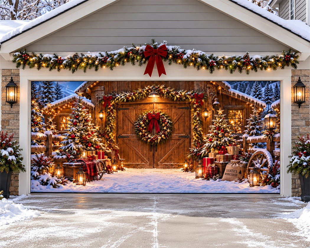 Farmhouse Christmas Garage Door Cover Rustic Barn Wreath Outdoor Christmas Garage Door Decoration LXX610-77-2 Car