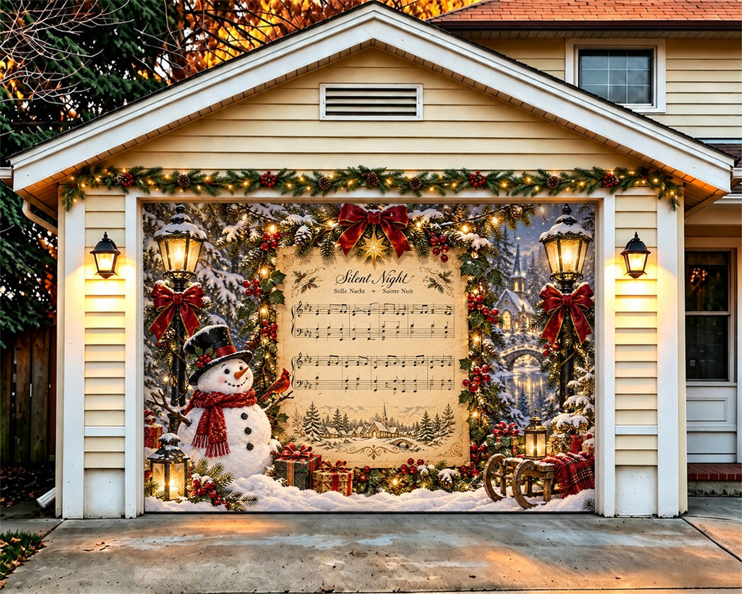 Winter Christmas Garage Door Cover Silent Night Sheetmusic Outdoor Christmas Garage Door Cover LXX610-78-1 Car