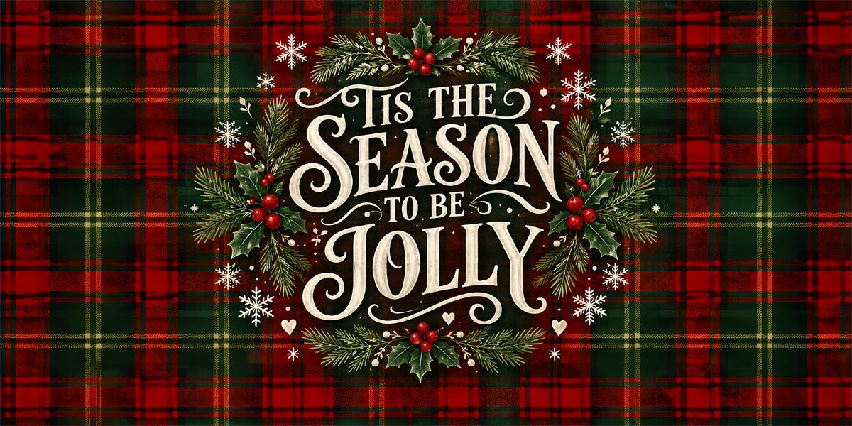 Modern Christmas Garage Door Cover Tartan Holly Typography Christmas Garage Door Decor LXX610-80-2 Car