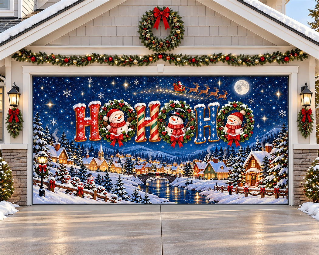Snow Village Christmas Garage Door Cover Moonlit Snowman Greeting Christmas Garage Door Cover LXX610-82-2 Car