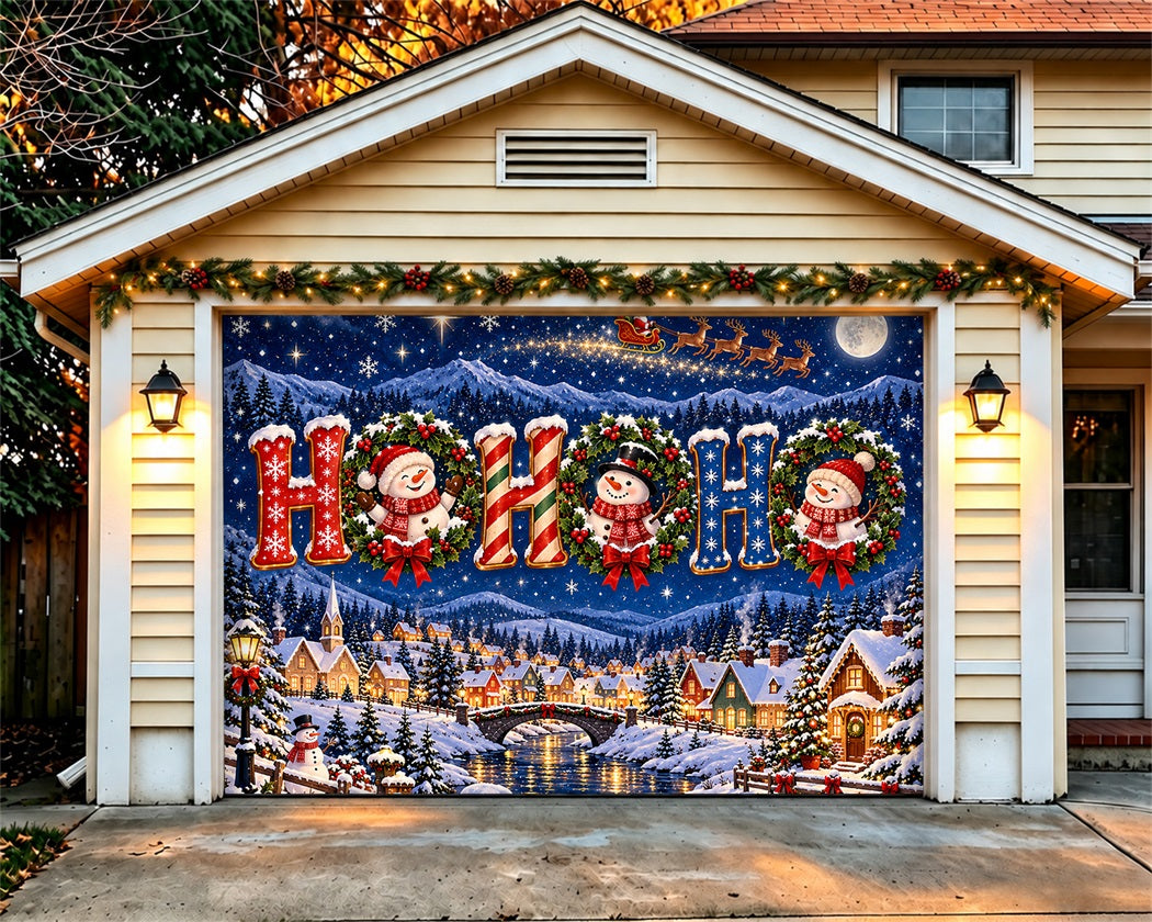 Snow Village Christmas Garage Door Cover Moonlit Snowman Greeting Christmas Garage Door Cover LXX610-82-1 Car