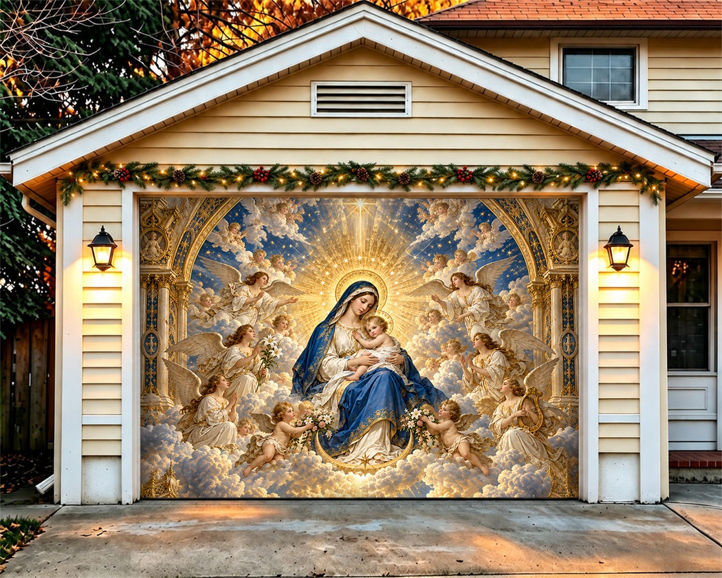 Angel Christmas Garage Door Cover Madonna Glory Clouds Outdoor Christmas Garage Door Decoration LXX610-86-1 Car