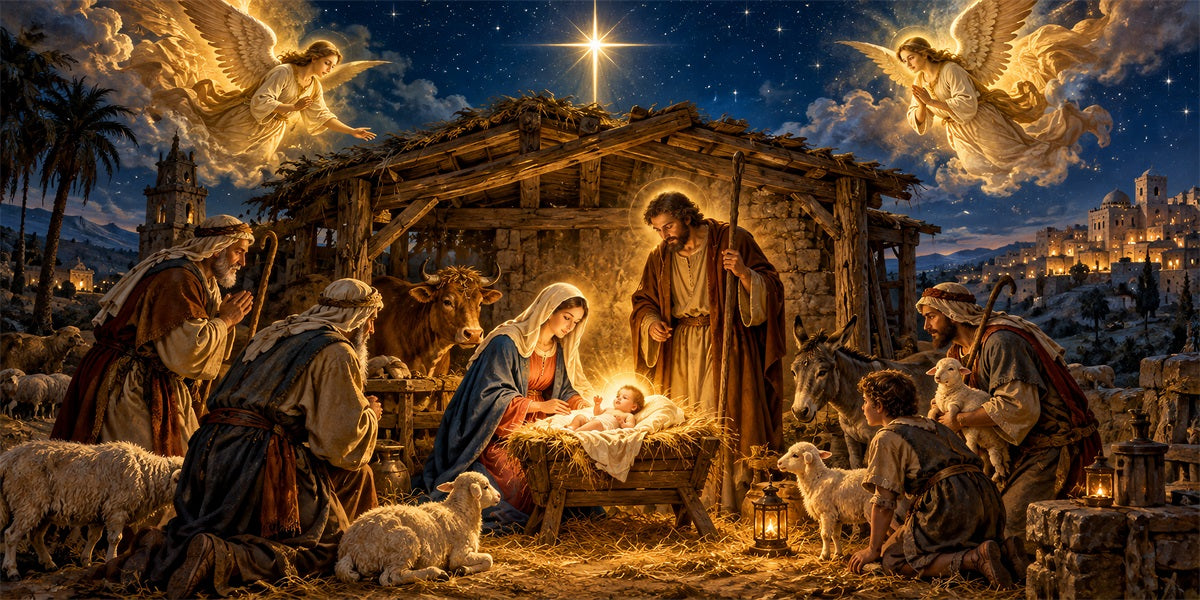 Nativity Christmas Garage Door Cover Bethlehem Angel Gathering Outdoor Christmas Garage Door Cover LXX610-87-2 Car