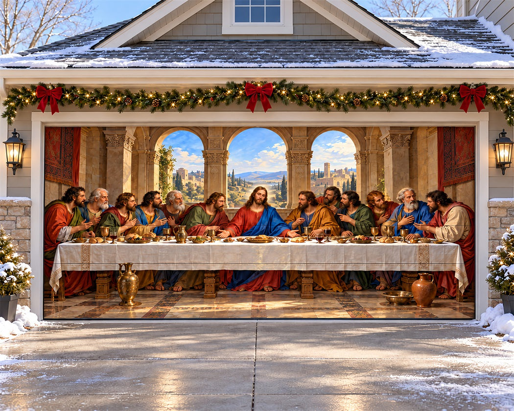 Religious Christmas Garage Door Cover Last Supper Gathering Christmas Garage Door Cover LXX610-88-2 Car