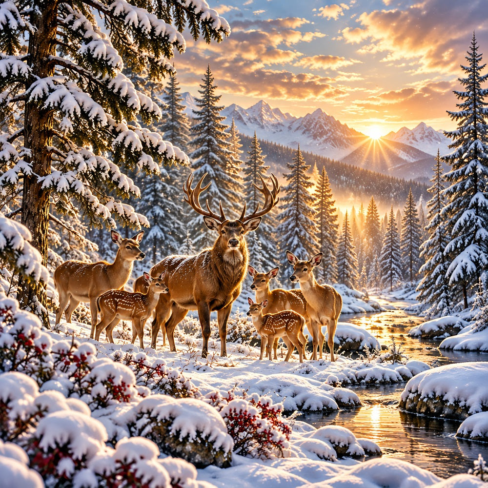 Reindeer Christmas Garage Door Cover Snowy Forest Family Christmas Outdoor Garage Door Decor LXX610-89-1 Car