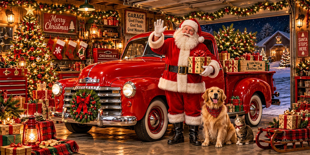 Christmas Truck Garage Door Banner Santa Workshop Greeting Christmas Garage Door Banner Decoration LXX610-90-2 Car