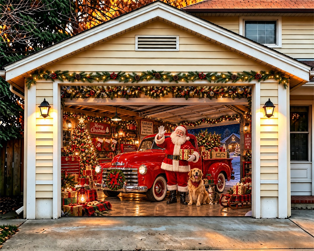 Christmas Truck Garage Door Banner Santa Workshop Greeting Christmas Garage Door Banner Decoration LXX610-90-1 Car