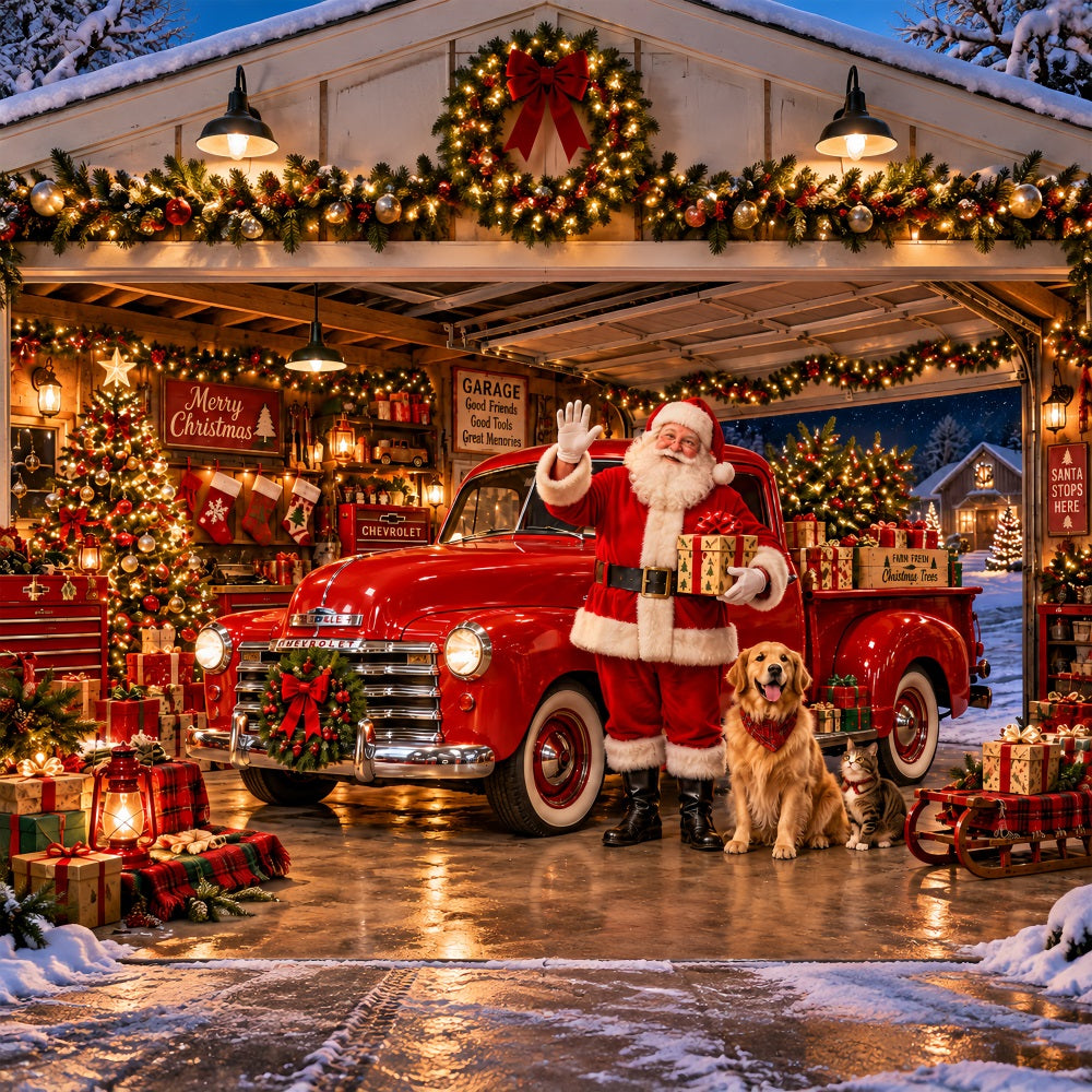 Christmas Truck Garage Door Banner Santa Workshop Greeting Christmas Garage Door Banner Decoration LXX610-90-1 Car