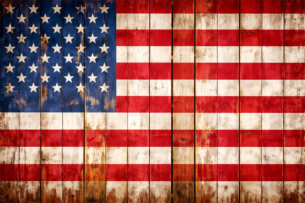 American Flag Backdrop Vintage Wood Stars Stripes Independence Day Backdrop LXX62-1