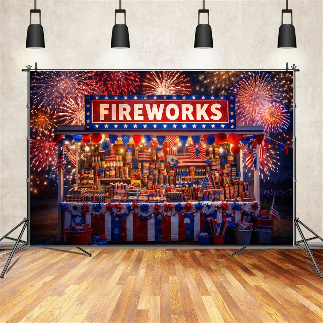 American Flag Photo Backdrop Festive Fireworks Market Stand 4th of July Backdrops LXX62-26