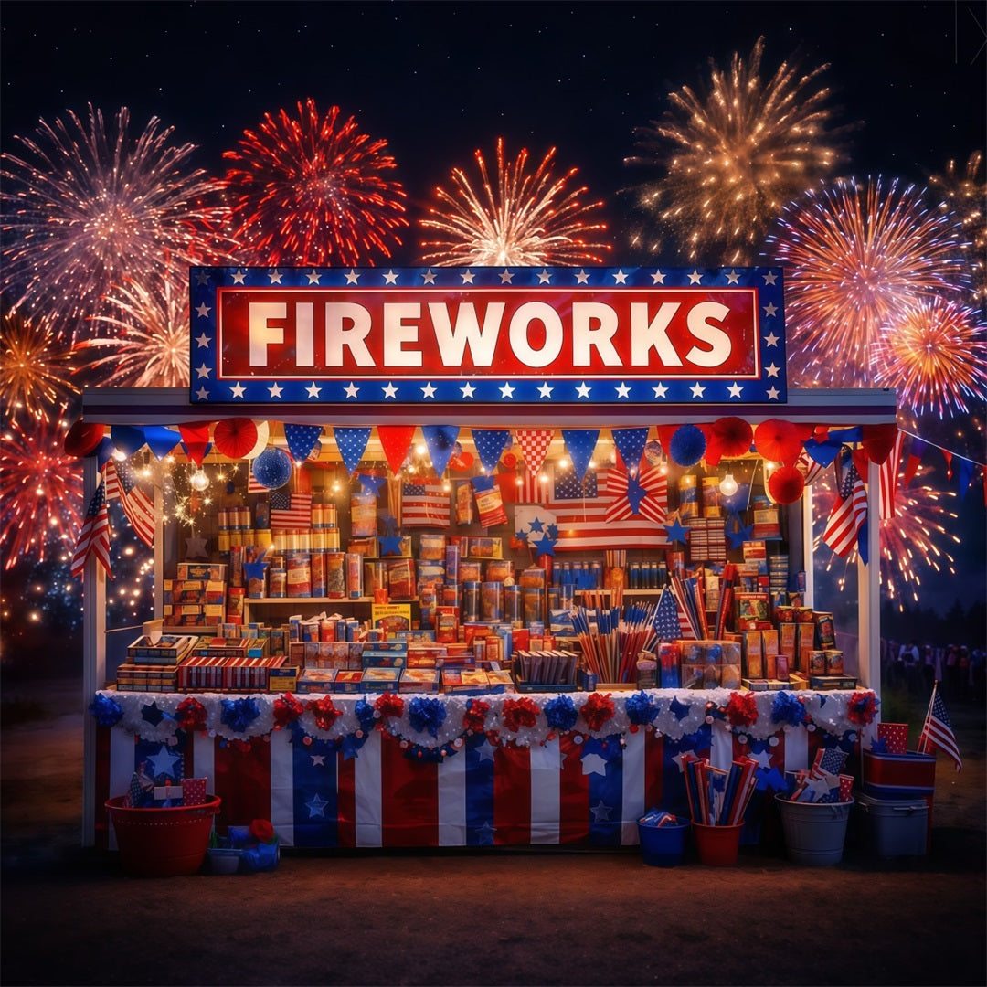 American Flag Photo Backdrop Festive Fireworks Market Stand 4th of July Backdrops LXX62-26