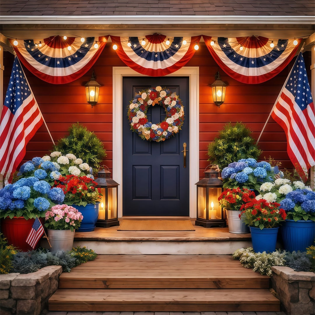 US Flag Photo Backdrop Festive Front Porch Americana Independence Day Backdrops LXX62-30