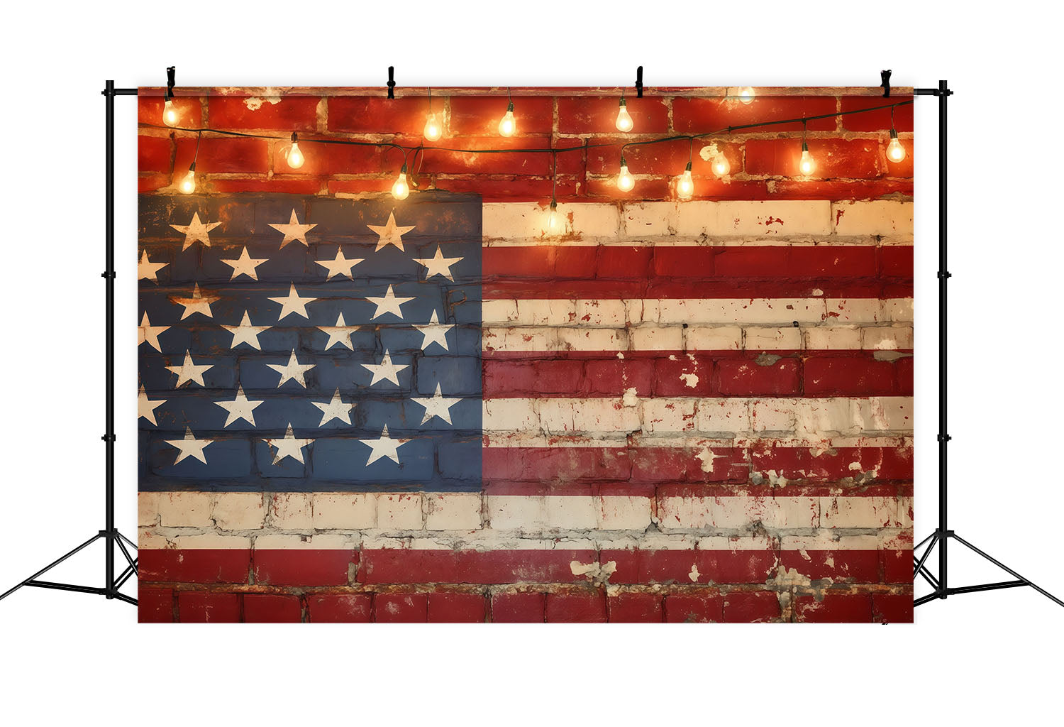American Flag Backdrops Brick Wall String Lights Independence Day Backdrops LXX62-4