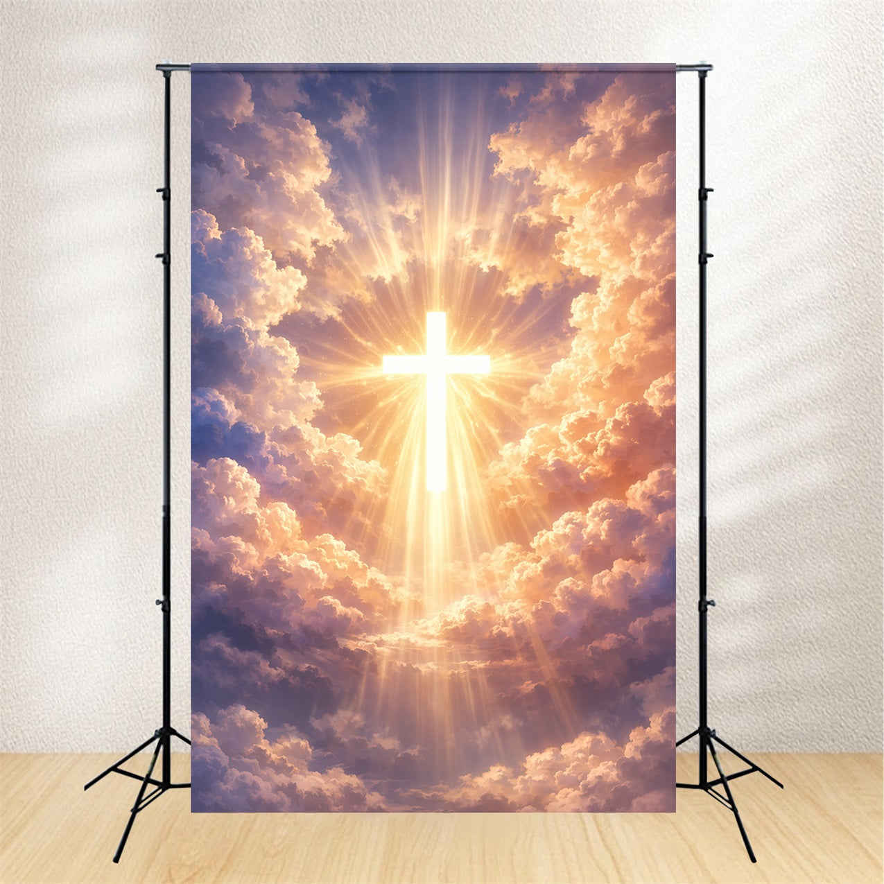 Cross Backdrops Heavenly Holy Light Cloudscape Easter Photography Backdrops LXX62-41