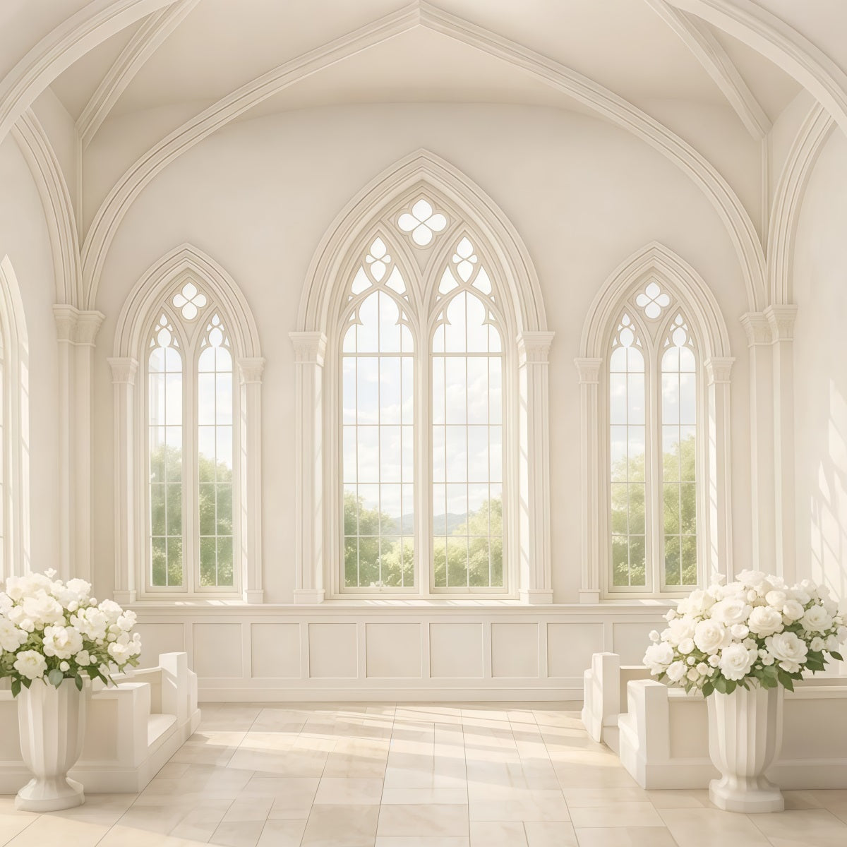 Church Easter Photo Backdrop Ideas Sunlit Gothic Window Interior Easter Picture Backdrops LXX62-42