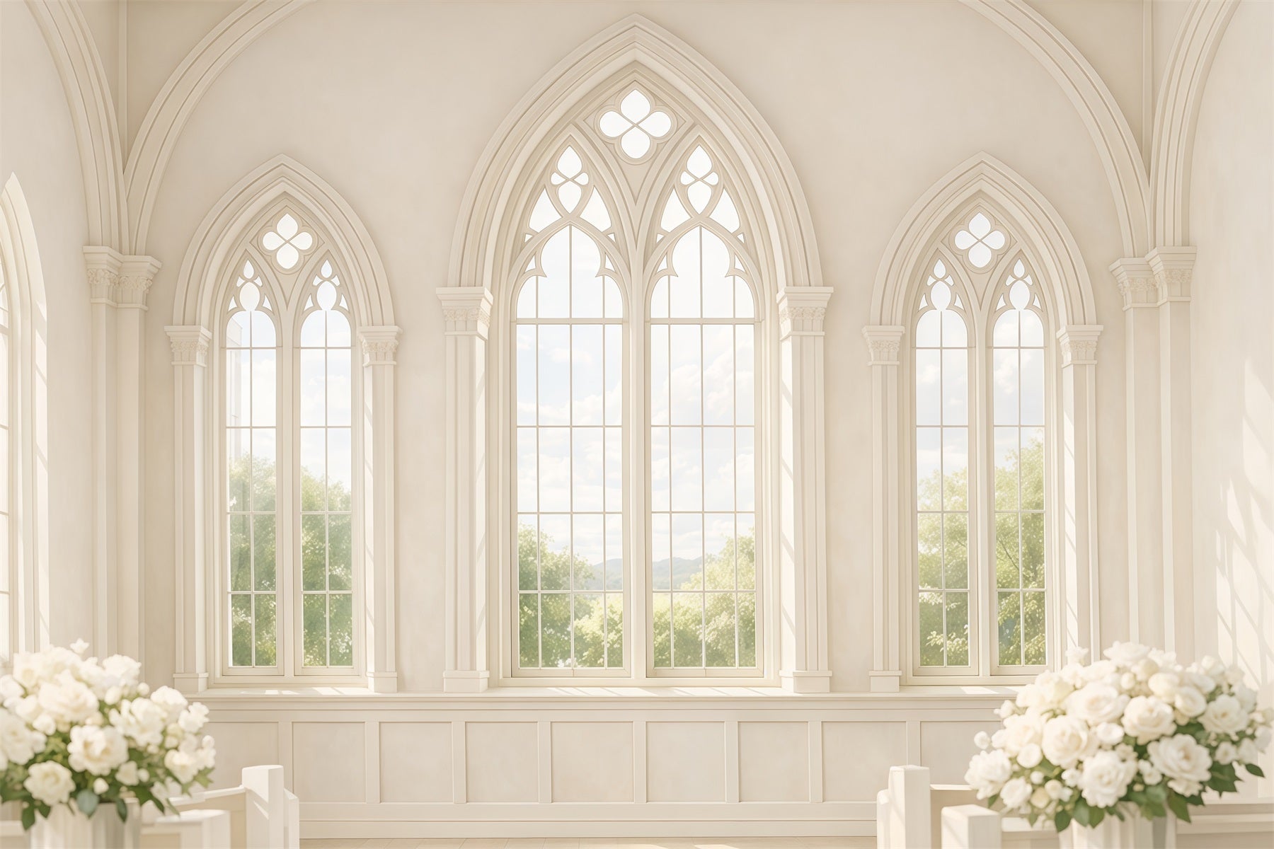 Church Easter Photo Backdrop Ideas Sunlit Gothic Window Interior Easter Picture Backdrops LXX62-42