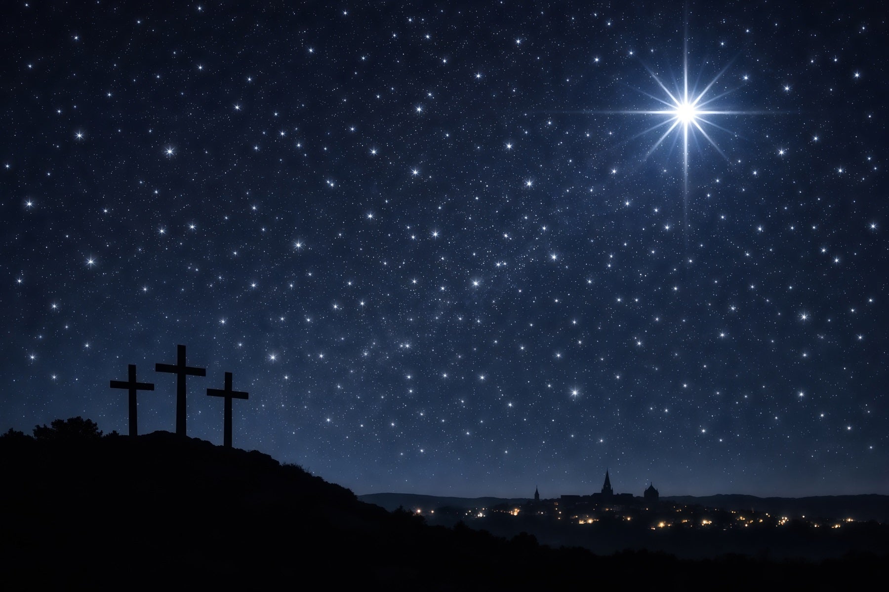 Easter Church Backdrops Starry Calvary Night Silhouette Easter Backdrop For Pictures LXX62-44