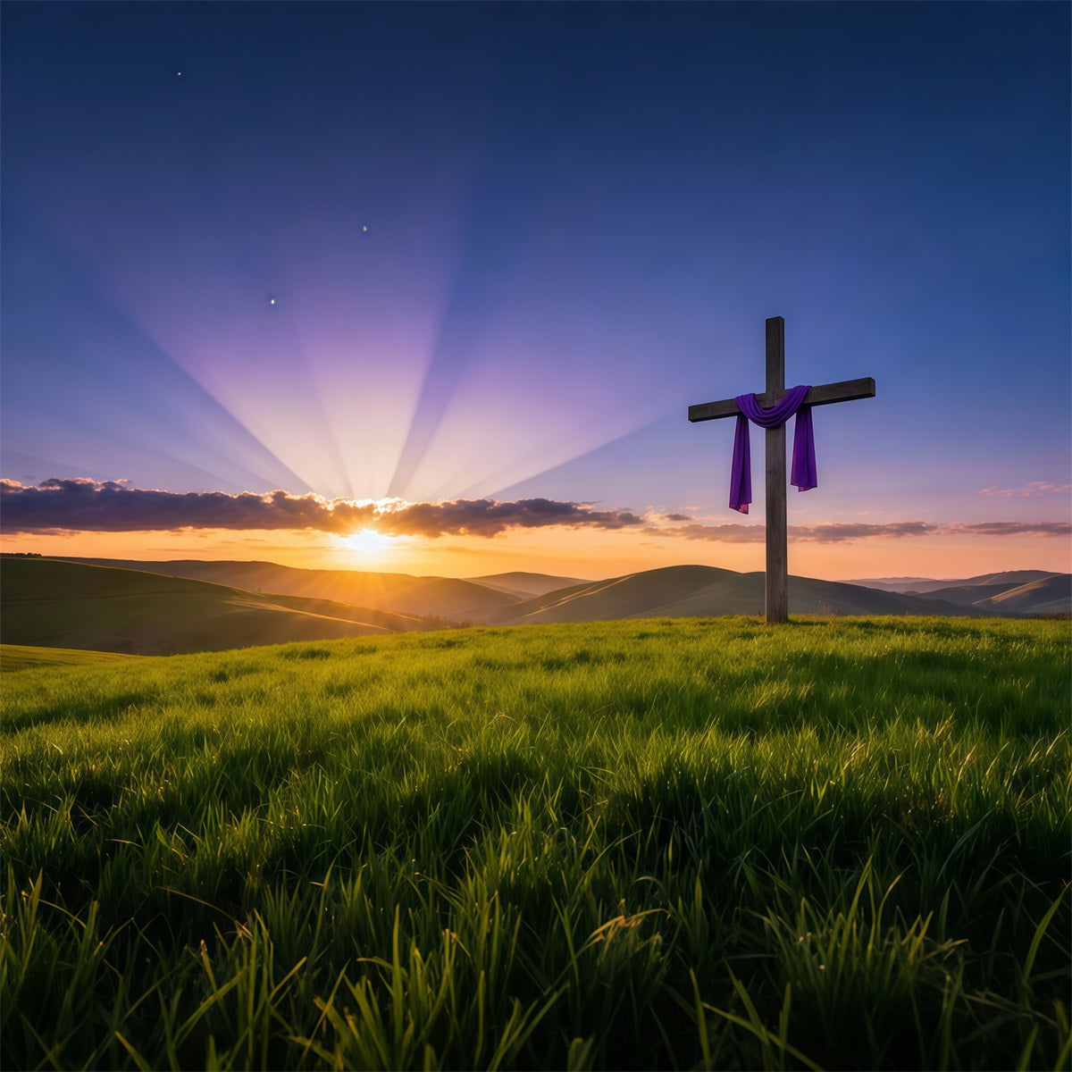 Religious Easter Backdrops Resurrection Sunrise Hill Cross Happy Easter Backdrop LXX62-46