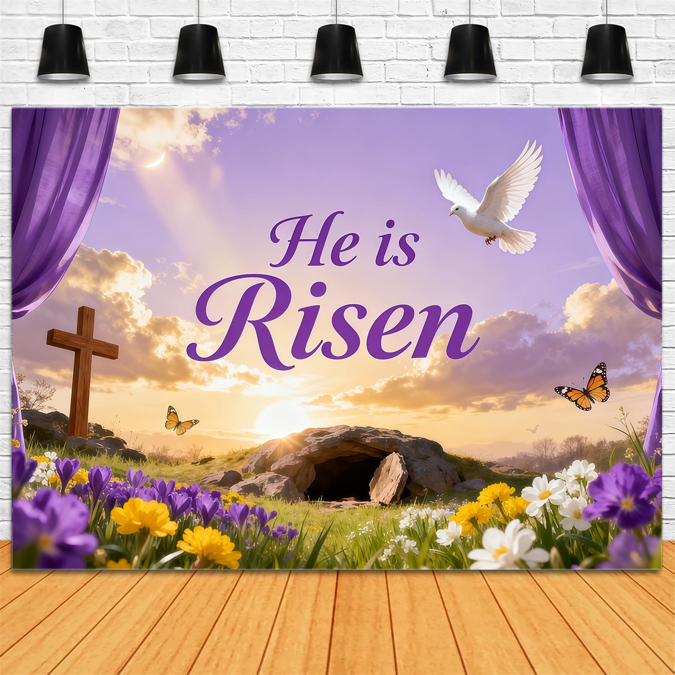 Easter Bunny Backdrops Empty Tomb Glory Flower Easter Backdrops For Pictures LXX62-47