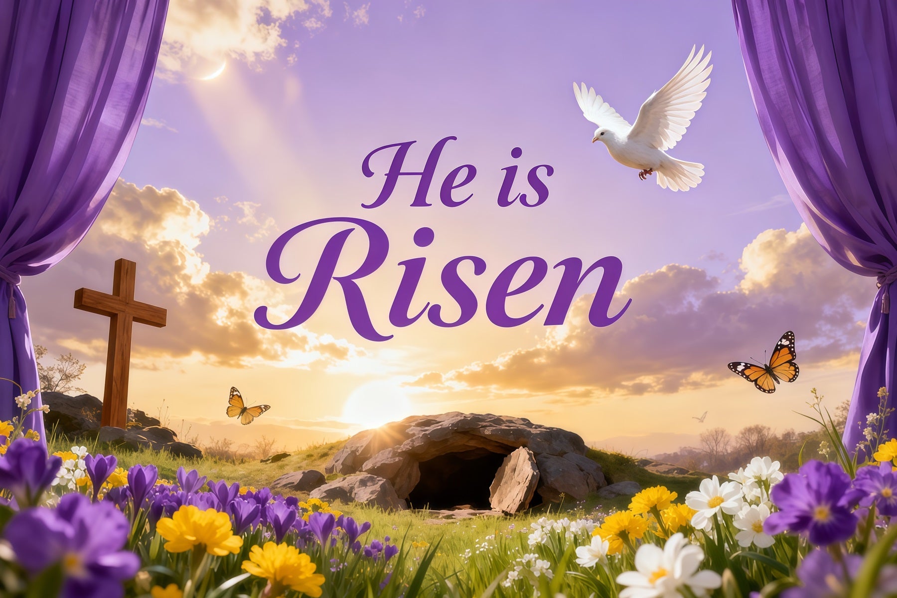 Easter Bunny Backdrops Empty Tomb Glory Flower Easter Backdrops For Pictures LXX62-47