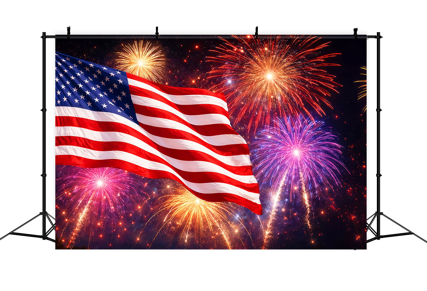 American Flag Photography Backdrop Independence Day Night 4th of July Fireworks Backdrop LXX62-5