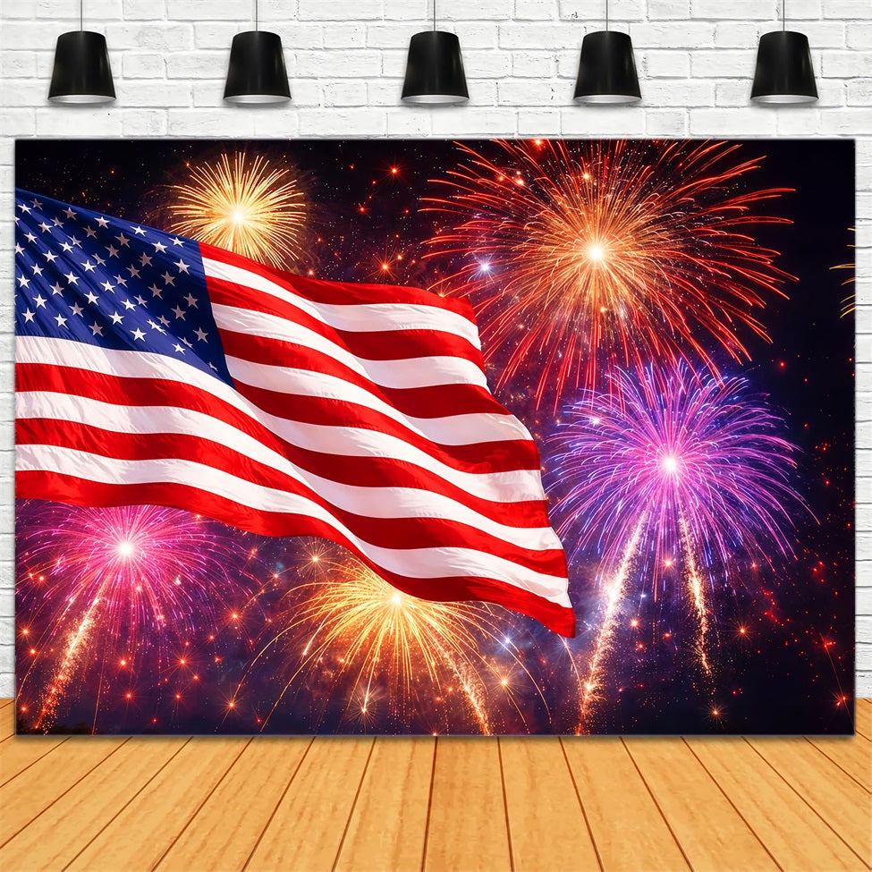 American Flag Photography Backdrop Independence Day Night 4th of July Fireworks Backdrop LXX62-5
