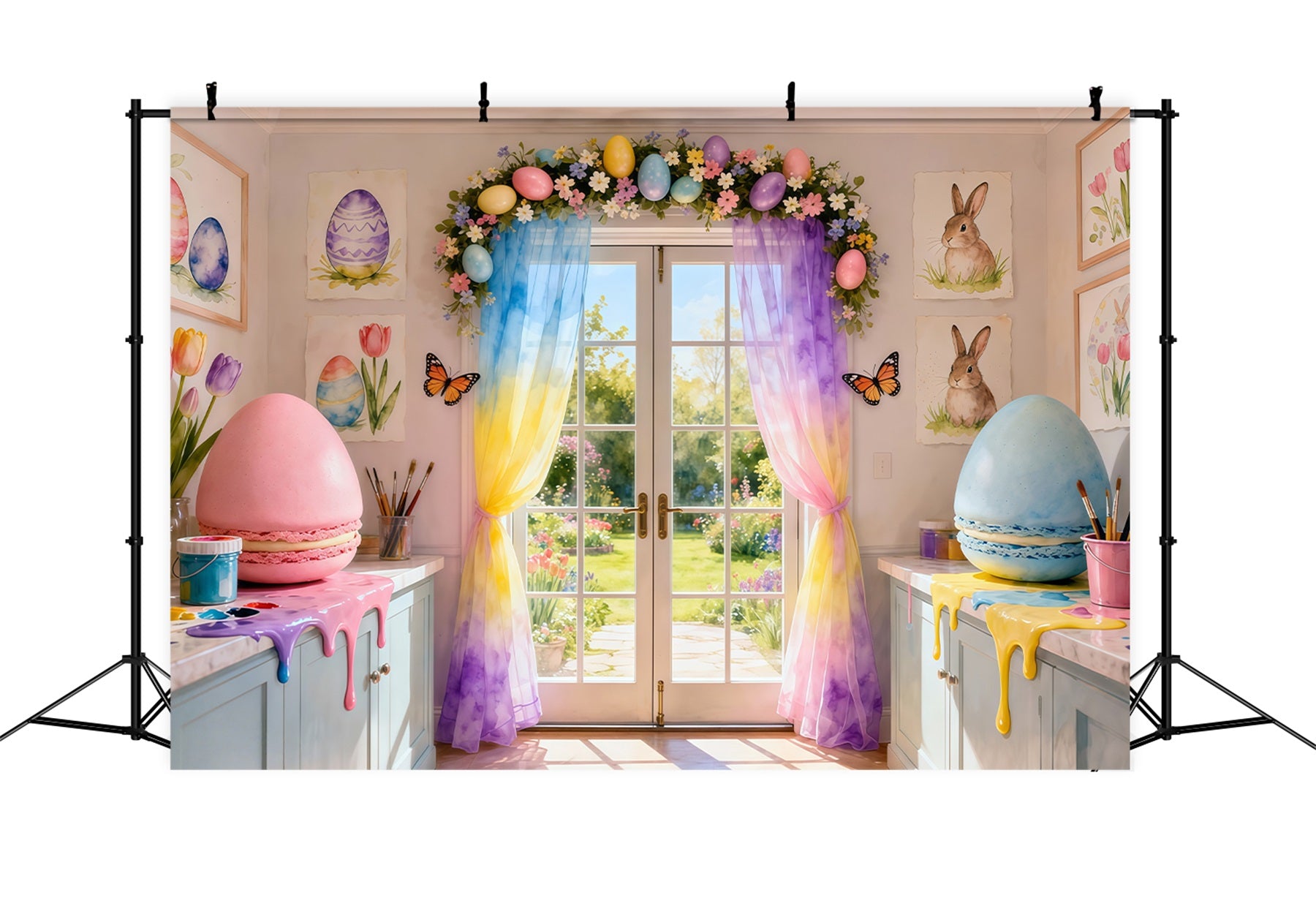 Spring Easter Backdrop Rainbow Drip Macaron Studio Room Easter Picture Backdrop Ideas LXX62-57