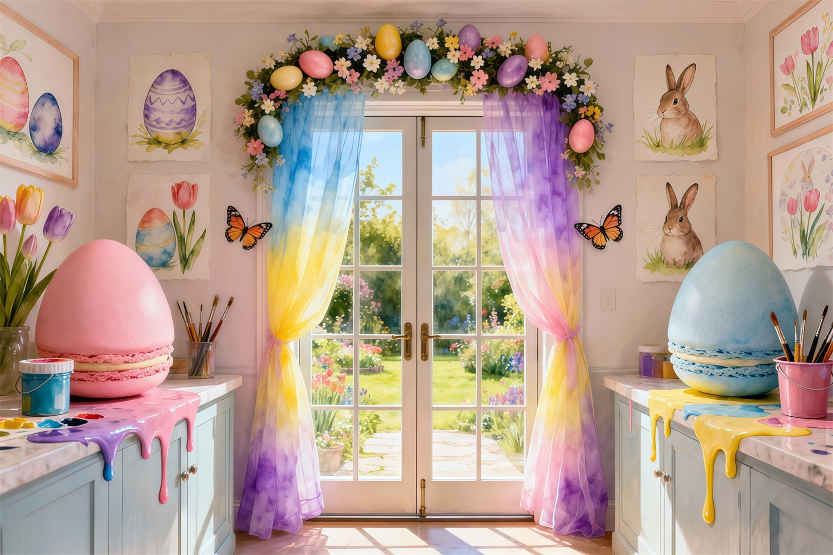 Spring Easter Backdrop Rainbow Drip Macaron Studio Room Easter Picture Backdrop Ideas LXX62-57