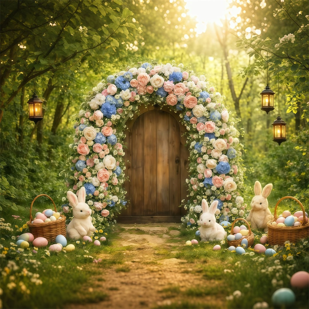 Easter Arch Backdrop Enchanted Forest Flower Bunny Garden Photo Backdrop Easter LXX62-59