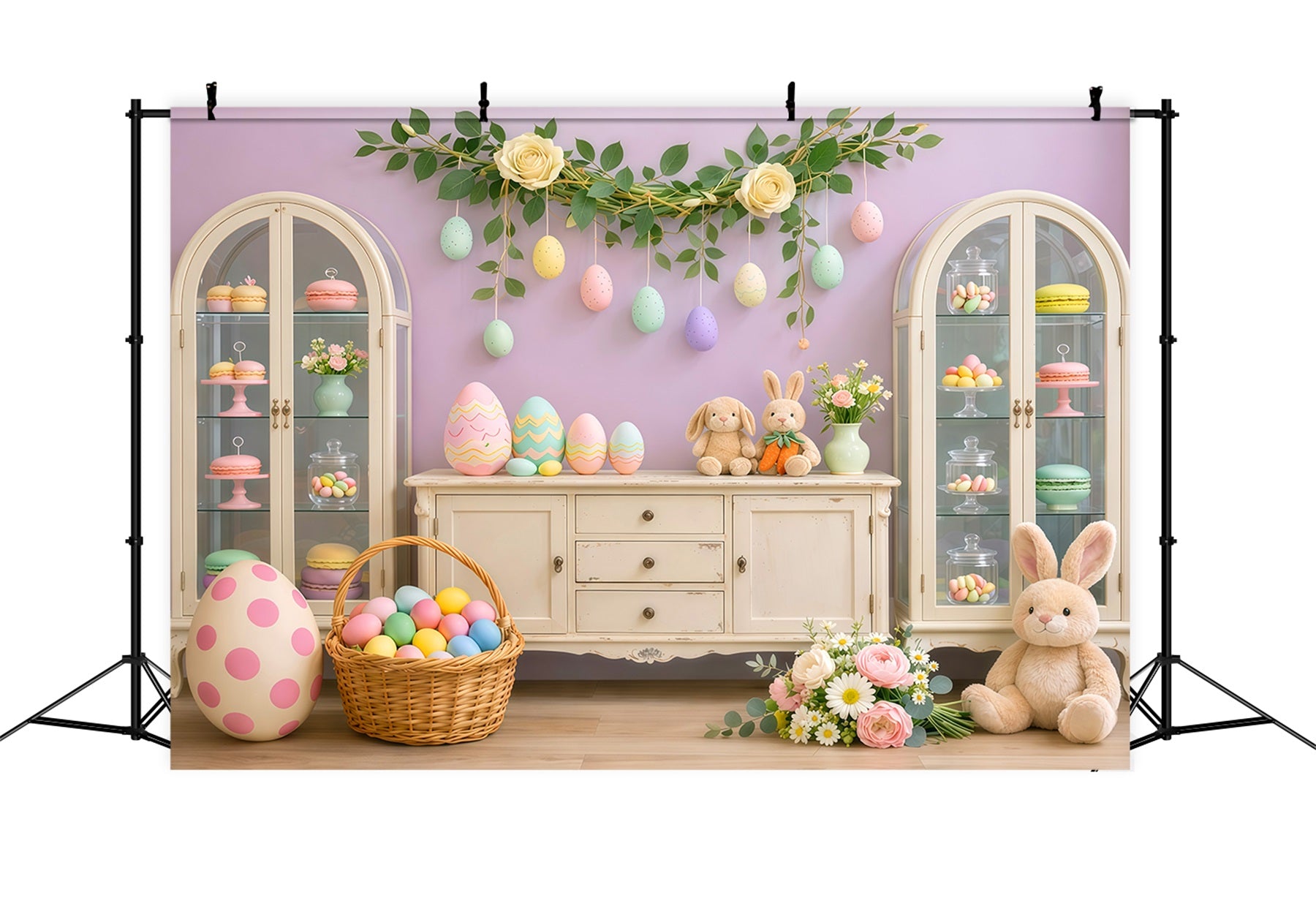 Cute Easter Backdrop Pastel Candy Cabinet Egg Display Backdrop For Easter Pictures LXX62-62