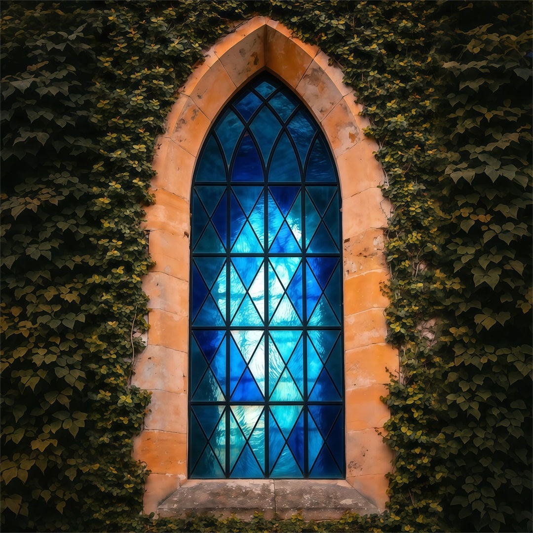 Easter Religious Backdrops Ivy Framed Gothic Blue Window Easter Backdrops For Photos LXX62-66