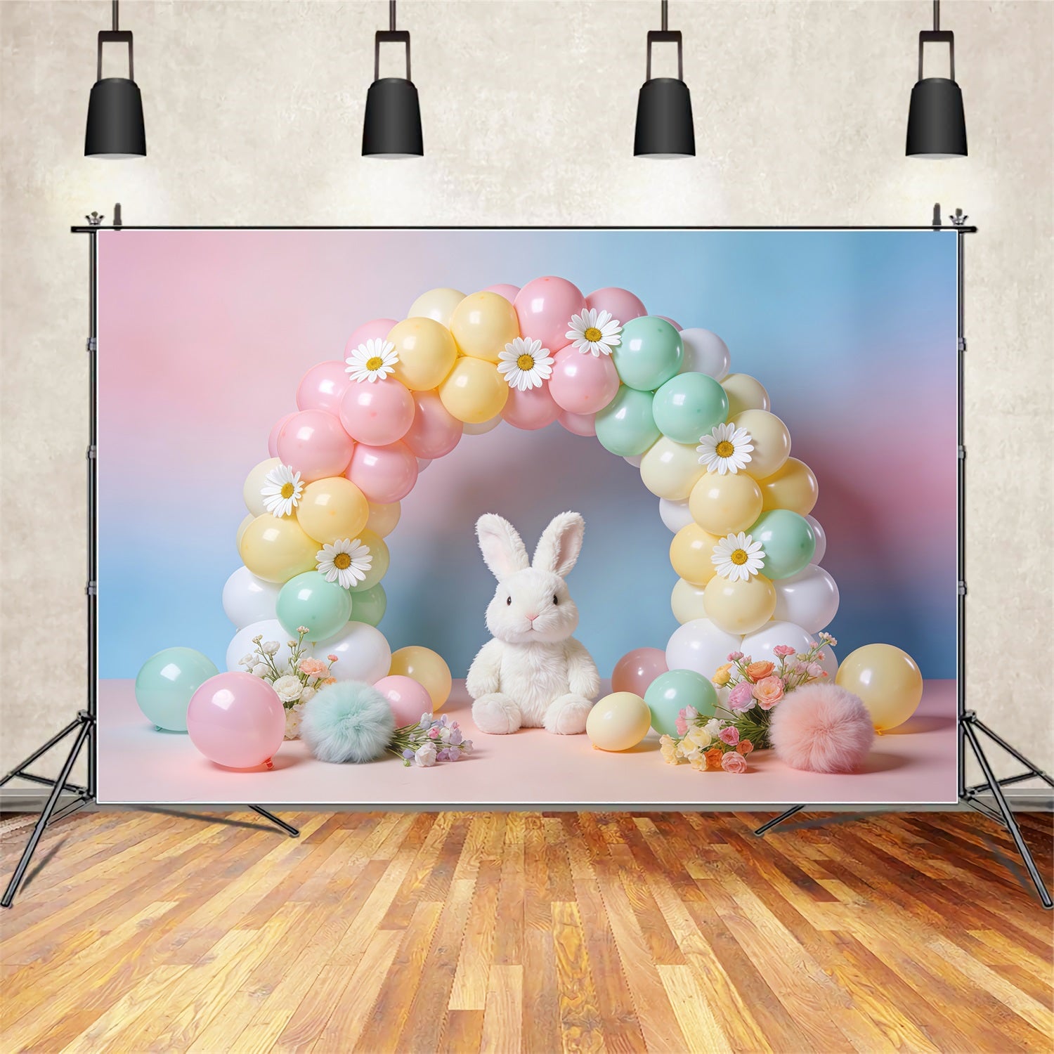 Easter Balloon Backdrop Ideas Bunny Flower Daisy Arch Easter Backdrops Photography LXX62-70