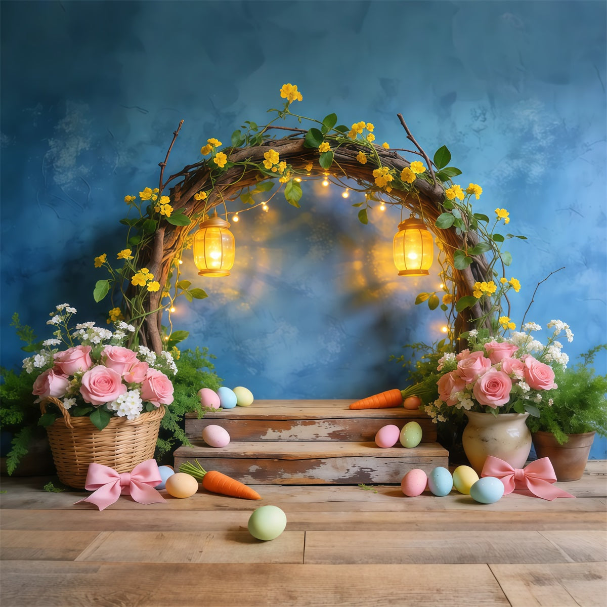 Easter Stage Backdrops Rustic Floral Lantern Arch Display Photography Backdrop Easter LXX62-73
