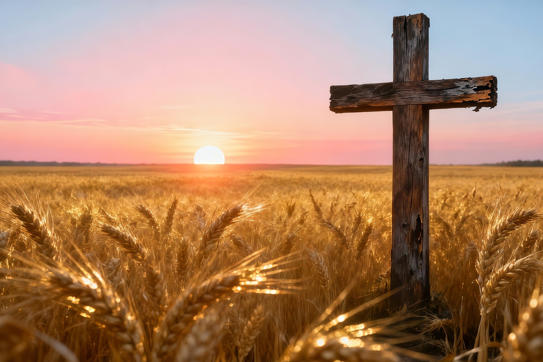 Christian Easter Photo Backdrop Golden Wheatfield Sunset Wooden Cross Simple Easter Backdrop LXX62-75