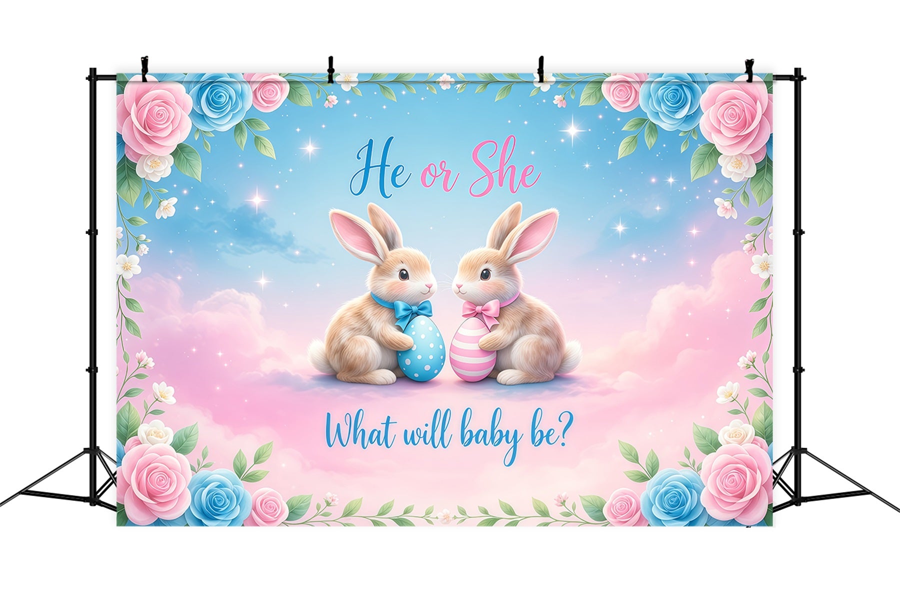 Easter Gender Reveal Backdrop Bunny He Or She Flower Photography Backdrops Easter LXX62-76