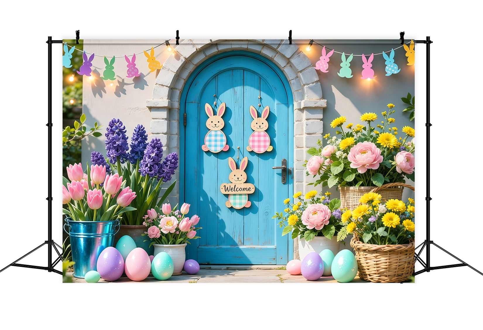 Easter Baby Backdrop Pastel Bunny Welcome Doorway Easter Backdrop Photo LXX62-80