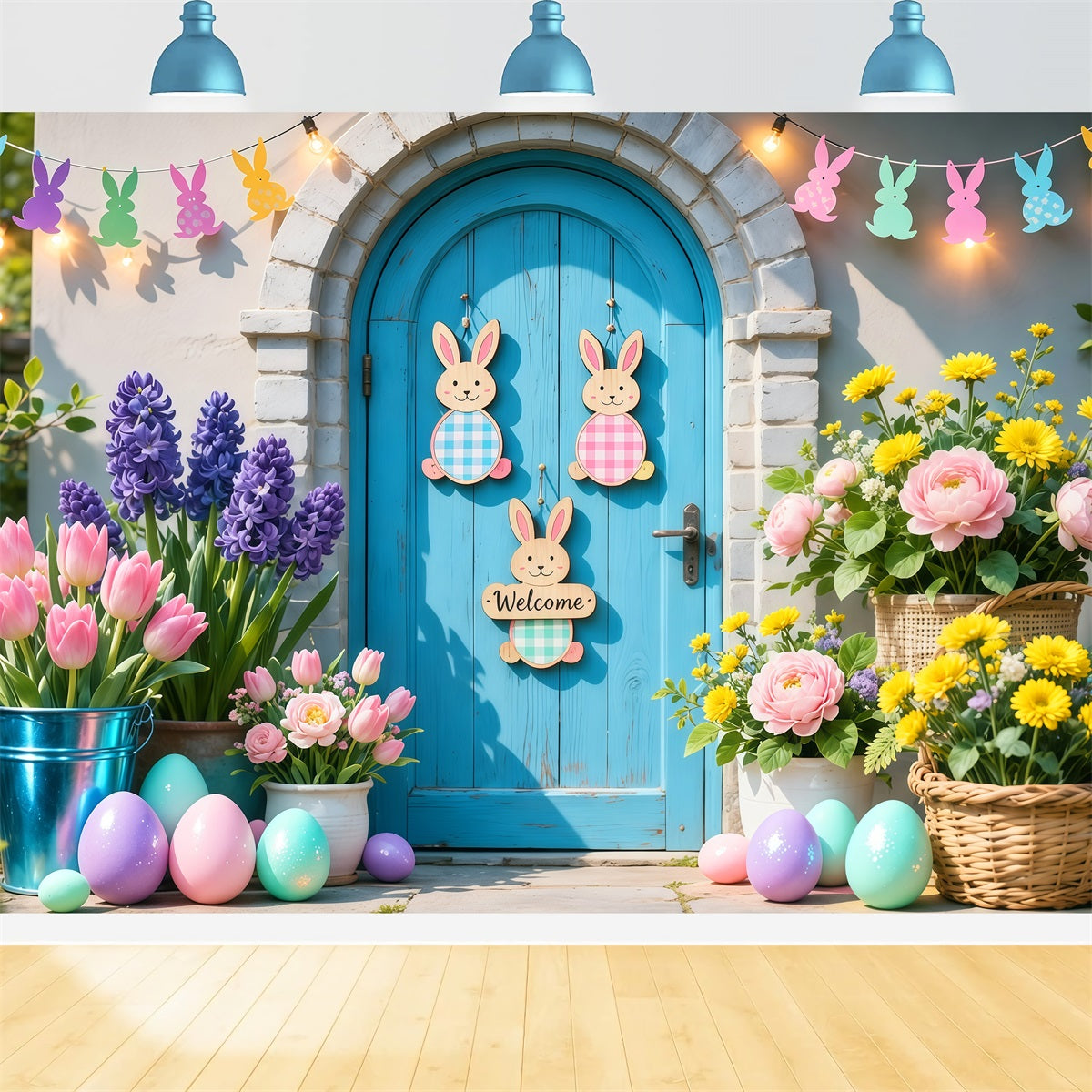 Easter Baby Backdrop Pastel Bunny Welcome Doorway Easter Backdrop Photo LXX62-80