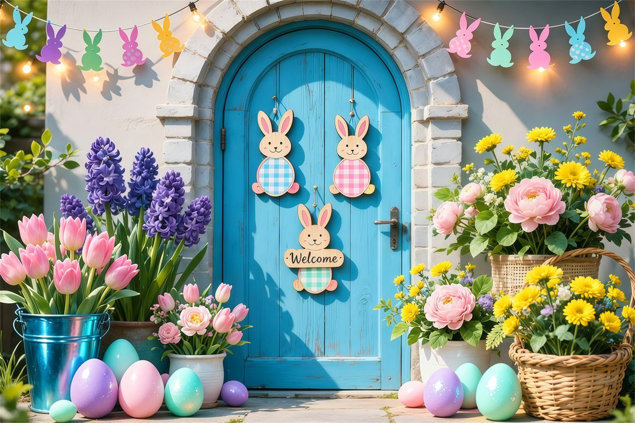 Easter Baby Backdrop Pastel Bunny Welcome Doorway Easter Backdrop Photo LXX62-80