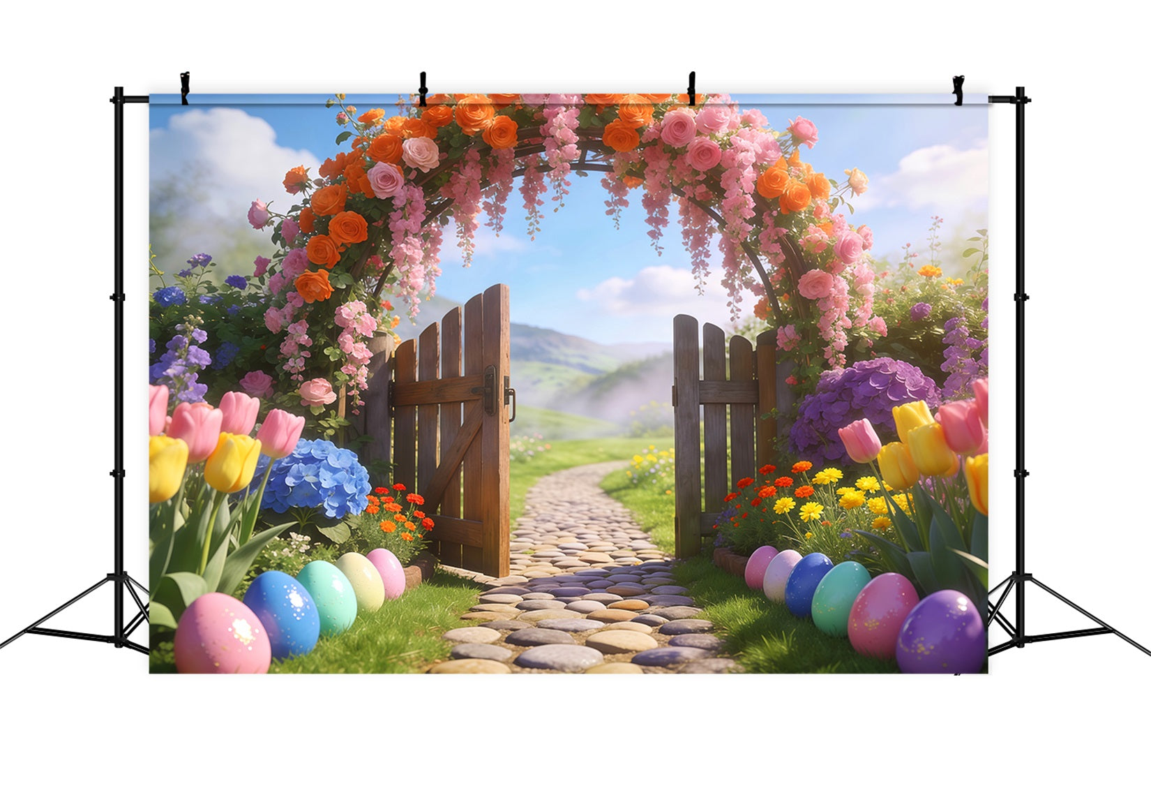 Easter Spring Backdrop Floral Wisteria Cottage Gate Easter Backdrop 10x10 LXX62-82