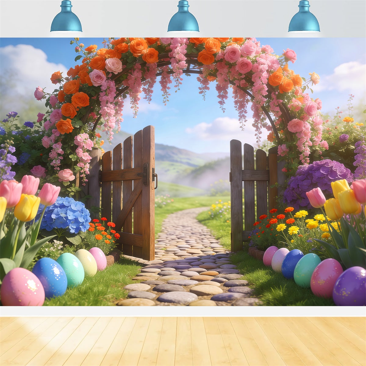 Easter Spring Backdrop Floral Wisteria Cottage Gate Easter Backdrop 10x10 LXX62-82