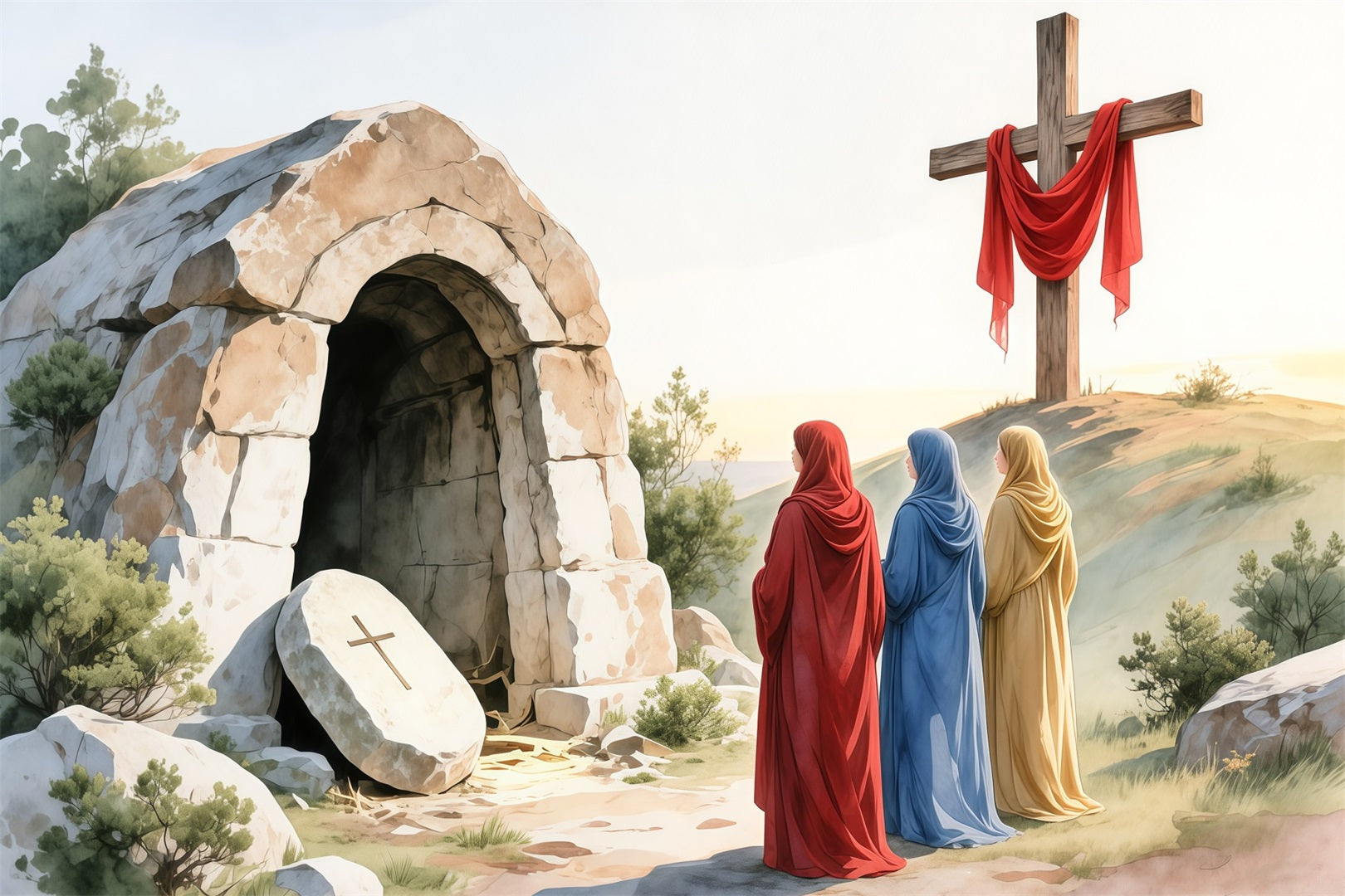 Religious Easter Photo Backdrop Resurrection Cross Empty Tomb Photography Easter Backdrops LXX62-83